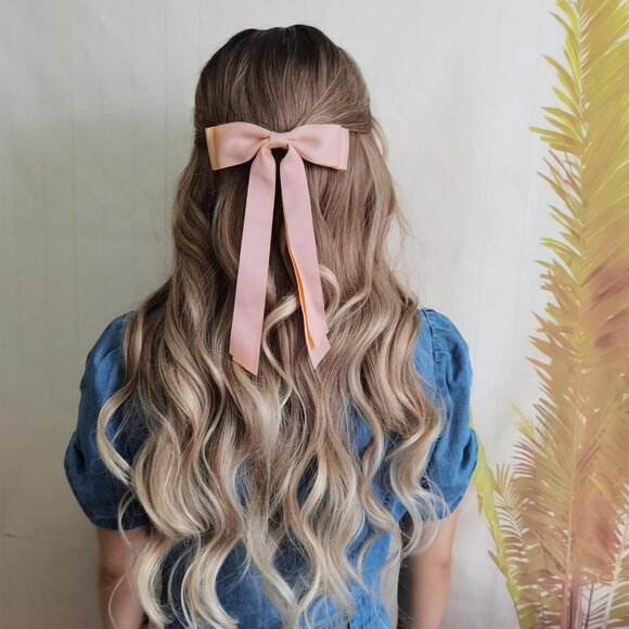 Lot of 2 Red and Pink Silky Hair Bows for Women 2 Piece Set Big Hair Bow Cute Ha - Picture 5 of 8